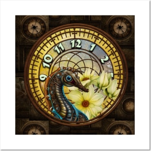 Seahorse with a Steampunk Flair clocks and flowers Posters and Art